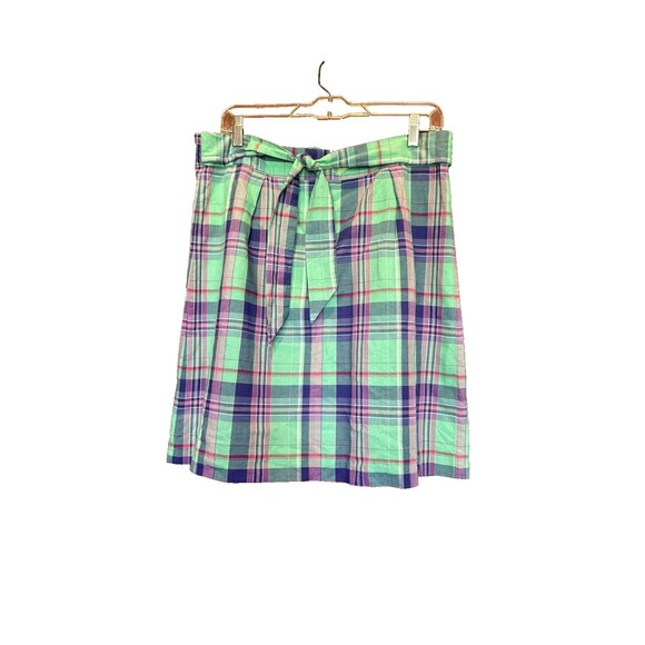 Brooks Brothers Dresses & Skirts - Brooks Brothers Skirt 12 Plaid Green Purple Pockets Tie Back Cotton Checked
